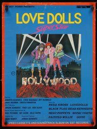 1m755 LOVEDOLLS SUPERSTAR video poster '86 Warcot artwork of sexy punk chicks!