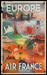 1m164 AIR FRANCE EUROPE French travel poster '48 Robert Falcucci montage art of landmarks!