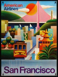 1m135 AMERICAN AIRLINES SAN FRANCISCO travel poster '70s great colorful artwork of landmarks!