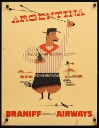1m140 BRANIFF INTERNATIONAL AIRWAYS ARGENTINA travel poster '60s cool art of gaucho!