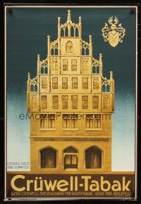 1m172 CRUWELL-TABAK German travel poster '30s cool art of Cruwell Haus, tobacco factory!