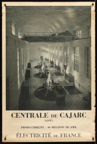 1m170 ELECTRICITE DE FRANCE French special poster '50s power generators at Centrale de Cajarc!