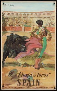 1m179 FIESTA DE TOROS IN SPAIN Spanish travel poster '40s cool Casero art of matador & bull!