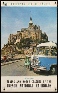1m152 FRENCH NATIONAL RAILROADS French travel poster '62 cool image of Mont Saint-Michel!