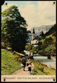 1m174 GERMANY German travel poster '64 Ramsau/Berchtesgaden, church & mountair river!