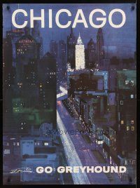 1m147 GREYHOUND CHICAGO travel poster '60s Roth artwork of city & street at night!