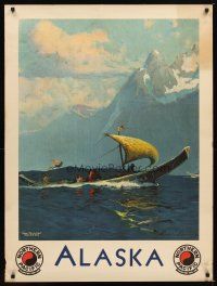1m150 NORTHERN PACIFIC ALASKA travel poster '40s Sydney Laurence art of Eskimos at sea!
