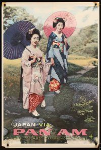 1m116 PAN AM JAPAN travel poster '50s cool image of pretty Japanese women in garden!