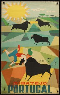 1m180 RIBATEJO PORTUGAL Portuguese travel poster '54 colorful Fontoura art of matador & bulls!