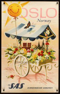 1m157 SCANDINAVIAN AIRLINES SYSTEM OSLO NORWAY Norwegian travel poster '66 summertime art!