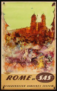 1m159 SCANDINAVIAN AIRLINES SYSTEM ROME Danish travel poster '59 Nielson art of Rome, Italy!
