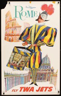 1m111 TWA ROME travel poster '60s David Klein art of colorful soldier!