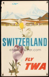 1m114 TWA SWITZERLAND travel poster '60s wonderful art of nature by David Klein!