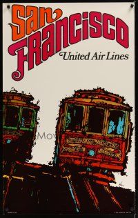 1m127 UNITED AIRLINES SAN FRANCISCO travel poster '67 art of trolleys by Jebray!