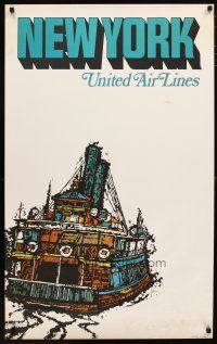 1m120 UNITED AIR LINES NEW YORK travel poster '67 cool Jebray art of ferry!