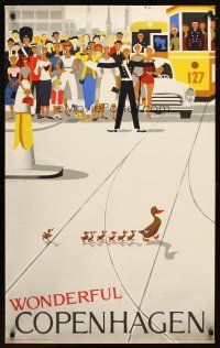 1m163 WONDERFUL COPENHAGEN Danish travel poster '61 cute Vagnby art of ducks crossing road!