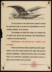 1m076 AMERICANISM IS NOT, & NEVER WAS, A MATTER OF RACE OR ANCESTRY 20x28 WWII war poster '43