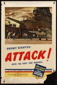 1m051 ENEMY SIGHTED ATTACK! 28x42 WWII war poster '42 Falter art of action on carrier deck!