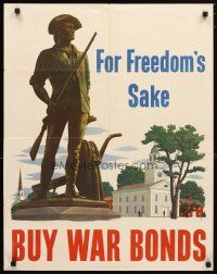 1m081 FOR FREEDOM'S SAKE BUY WAR BONDS 22x28 WWII war poster '43 cool Atherton art!