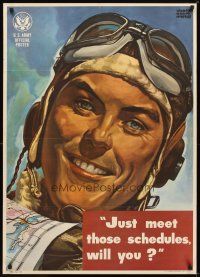 1m056 JUST MEET THOSE SCHEDULES 29x40 WWII war poster '44 great art of WWII pilot by Meyers!
