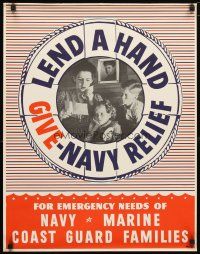 1m087 LEND A HAND GIVE NAVY RELIEF 21x27 WWII war poster '40s image of family getting bad news!