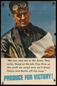 1m064 PRODUCE FOR VICTORY 24x36 WWII war poster '42 image of father with two sons in army!