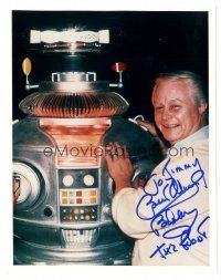 1r0846 BOB MAY signed color 8x10 REPRO still '90s on a portrait w/ the robot from Lost in Space!