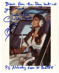 1r0874 CAROLINE MUNRO signed color 8x10 REPRO still '90s flying helicopter from The Spy Who Loved Me