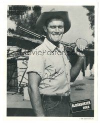 1r0887 CHUCK CONNORS signed 8x10 publicity REPRO still '90 on a Rifleman promo for Blockbuster Video