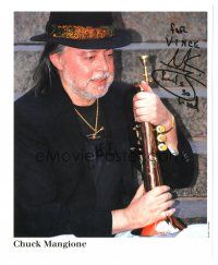 1r0740 CHUCK MANGIONE signed color 8x10 music publicity still '00s jazz musician holding trumpet!