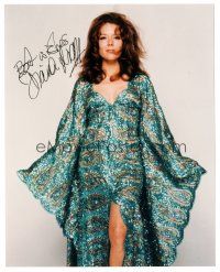 1r0913 DIANA RIGG signed color 8x10 REPRO still '80s great portrait of the sexy star in green dress!