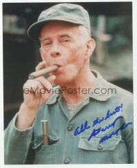 1r0977 HARRY MORGAN signed color 8x10 REPRO still '80s as Col. Potter smoking a cigar from MASH!