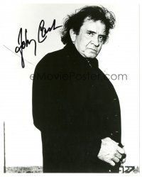 1r1035 JOHNNY CASH signed 8x10 REPRO still '80s cool close up image wearing all black!