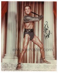 1r1065 KIRK DOUGLAS signed color 8x10 REPRO still '80s full-length w/ sword and armor from Spartacus
