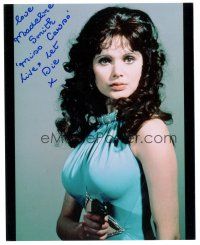 1r1099 MADELINE SMITH signed color 8x10 REPRO still '80s Bond girl with gun from Live and Let Die!