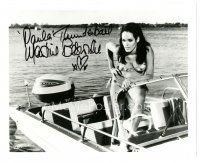 1r1112 MARTINE BESWICK signed 8x10 REPRO still '90s sexy Thunderball Bond girl in bikini on boat!