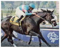 1r1136 MIKE SMITH signed color 8x10 REPRO still '00s aboard champ Zenyatta winning the Breeder's Cup