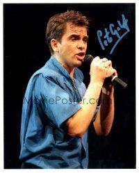 1r1175 PETER GABRIEL signed color 8x10 REPRO still '90s cool portrait singing on stage w/ microphone