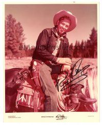 1r1196 REX ALLEN signed color 8x10 REPRO still'80s cool smiling portrait while riding his horse Koko