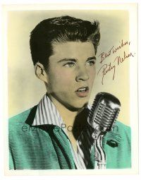 1r1203 RICKY NELSON signed color 8x10 REPRO still '80s head & shoulders portrait of the young star!