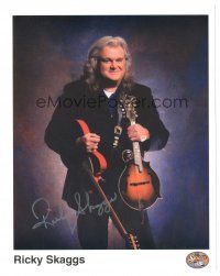 1r0772 RICKY SKAGGS signed color 8x10 music publicity still '90s the country singer with guitars!