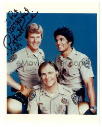 1r1214 ROBERT PINE signed color 8x10 REPRO still '80s with Eric Estrada in uniform from TV's CHiPS!