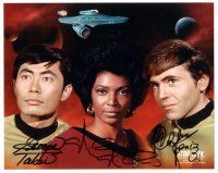 1r1251 STAR TREK signed color 8x10 REPRO still '80s by Takei, Nichols and Koenig!