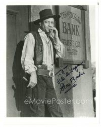 1r1264 STEVE BRODIE signed 8x10 REPRO still '80s full-length smoking cowboy portrait by bank!