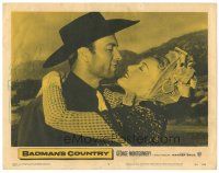 1r0133 BADMAN'S COUNTRY signed LC #2 '58 by George Montgomery, who's about to kiss Karin Booth!