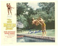 1r0138 BOB MATHIAS STORY signed LC '54 by Bob Mathias, who's throwing his wife Melba into the pool!