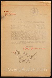 1r0094 CARL FOREMAN signed letter '41 sending a press release for Vivian Coe to agent Paul Kohner!