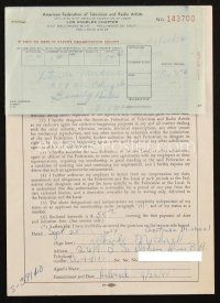 1r0080 GERTRUDE MICHAEL signed contract '54 joining American Federation of Television &Radio Artists