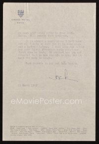 1r0100 JOHN GAVIN signed letter '63 wanting to do Kubrick script while living in Rome!