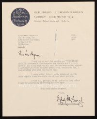 1r0107 RICHARD ATTENBOROUGH signed letter'63 thanking Irene Heymann for sending Great Escape reviews